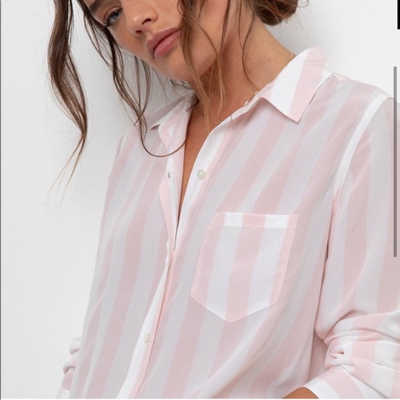 Striped pink button down Rails Kate peony light pink and white striped blouse - Picture 1 of 10